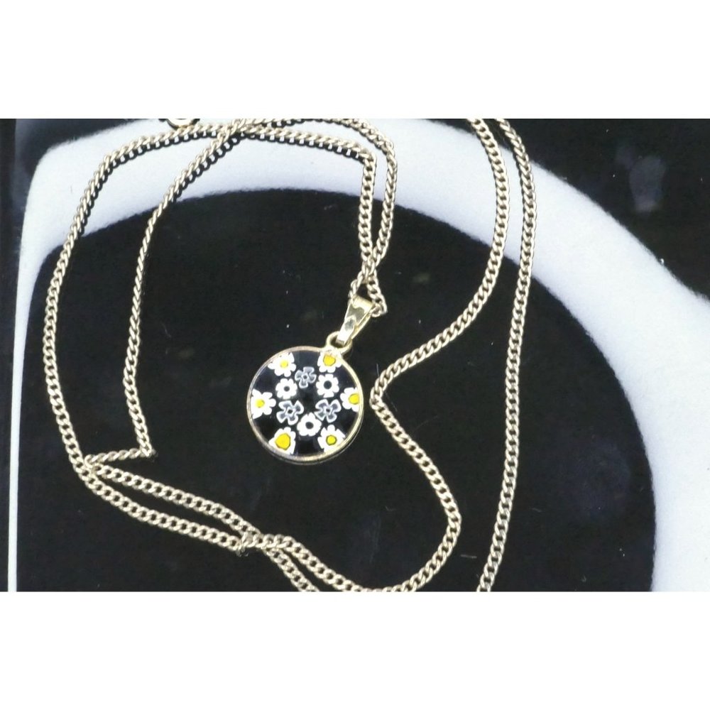 Signed AMV Italian Art Glass Flower Sterling Silver Pendant Necklace